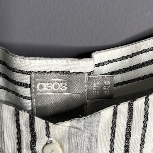 ASOS Gray and White Striped Button Down Cold Shoulder Top Size 10 - Picture 2 of 10